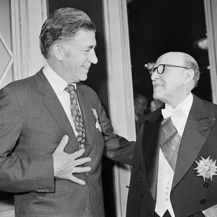 Framed Print : Marcel Dassault Chatting with Najeeb Halaby Framed Print : Marcel Dassault Chatting with Najeeb Halaby