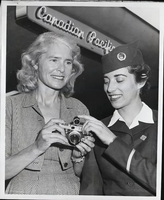 Framed Print : Margaret Bourke-White and Flight Attendant Framed Print : Margaret Bourke-White and Flight Attendant