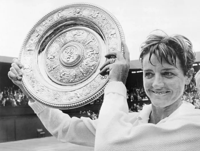 Framed Print : Margaret Court Holding Silver Plate Trophy Framed Print : Margaret Court Holding Silver Plate Trophy