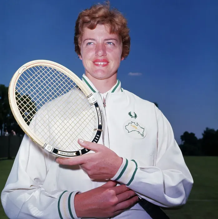Framed Print : Margaret Court Smith Posing with Tennis Racket Framed Print : Margaret Court Smith Posing with Tennis Racket