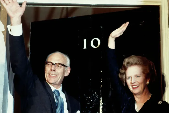 Framed Print : Margaret and Dennis Thatcher Waving Framed Print : Margaret and Dennis Thatcher Waving