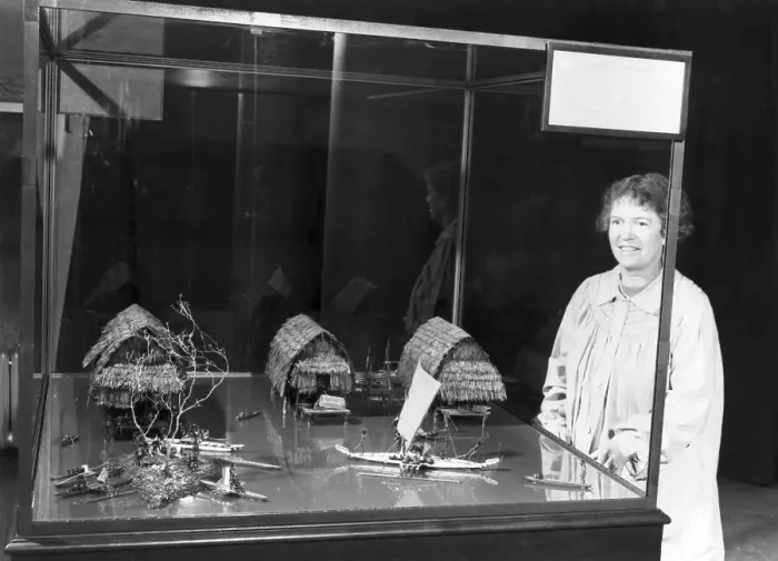 Framed Print : Margaret Mead With Village Model Framed Print : Margaret Mead With Village Model