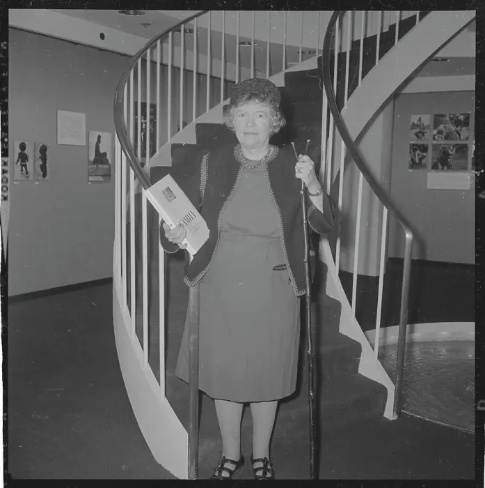 Framed Print : Margaret Mead Walking Down Staircase at Her Book Promotional Event