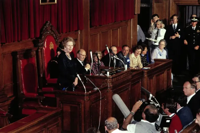 Framed Print : Margaret Thatcher Addressing Party