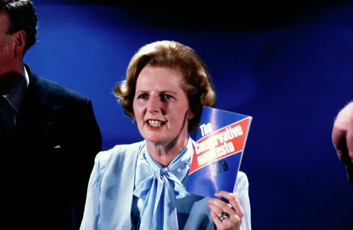 Framed Print : Margaret Thatcher Holds Party Manifesto Framed Print : Margaret Thatcher Holds Party Manifesto