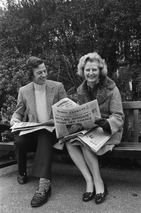 Framed Print : Margaret Thatcher And Son On Park Bench Framed Print : Margaret Thatcher And Son On Park Bench