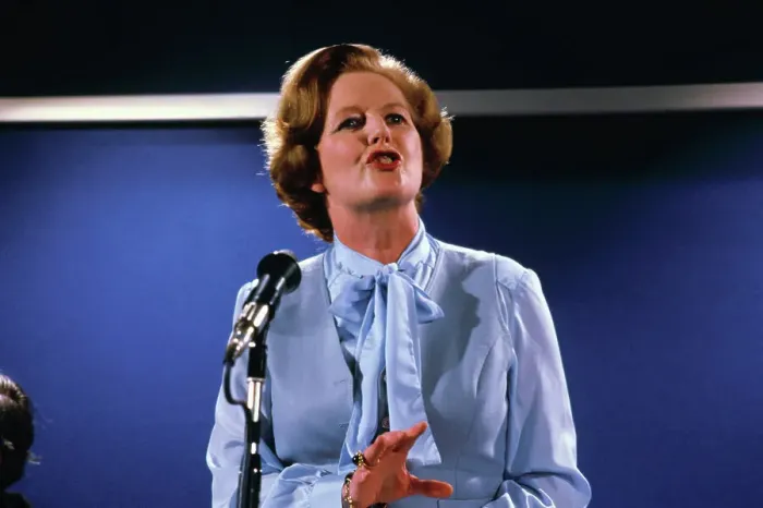Framed Print : Margaret Thatcher Speaking and Gesturing at Microphone