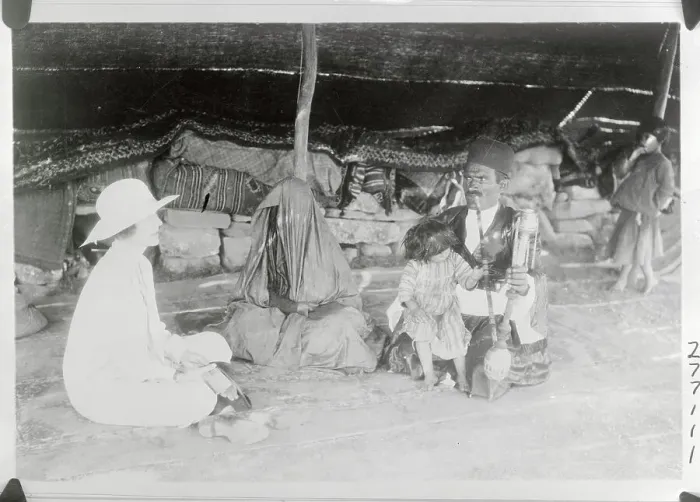 Framed Print : Marguerite Harrison Sitting with Chief of Baktiari