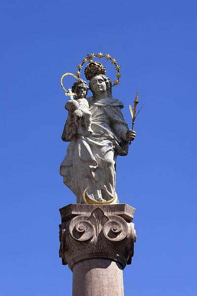 Marian column against a blue sky, Murnau, Upper Bavaria, Bavaria, Germany