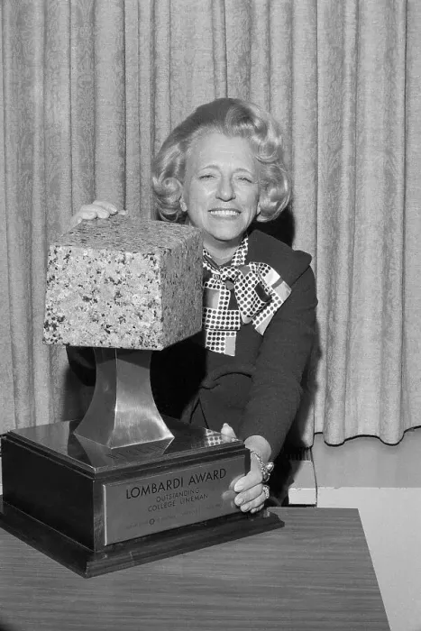Framed Print : Marie Lombardi Holding Vince Lombardi Trophy