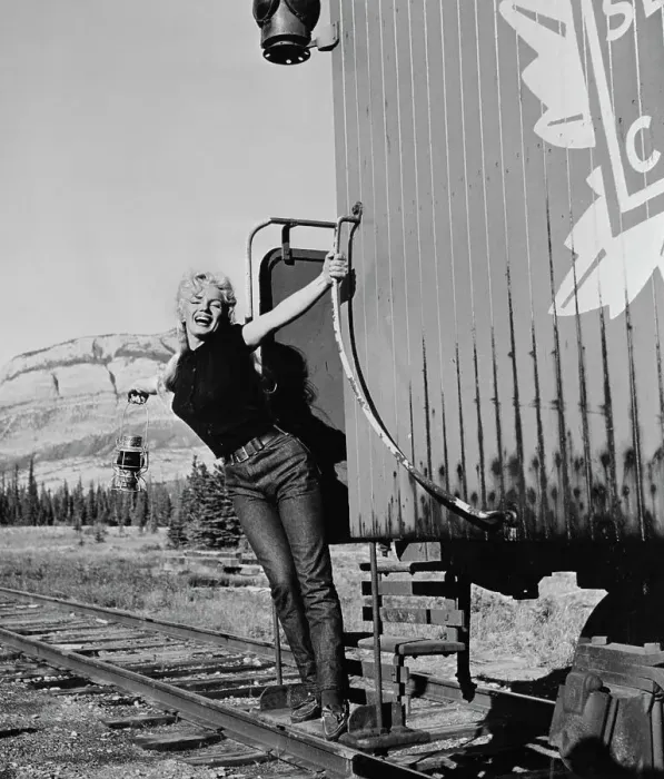 Framed Print : Marilyn Monroe with One Arm on Caboose Framed Print : Marilyn Monroe with One Arm on Caboose