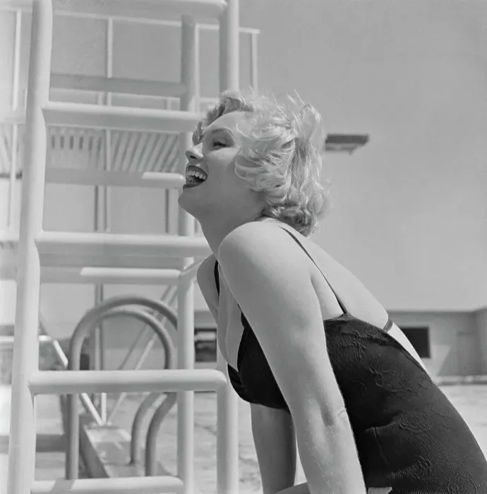 Framed Print : Marilyn Monroe in Bathing Suit Laughing Framed Print : Marilyn Monroe in Bathing Suit Laughing