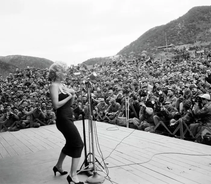 Framed Print : Marilyn Monroe Entertaining Marines Framed Print : Marilyn Monroe Entertaining Marines