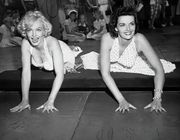 Marilyn Monroe and Jane Russell at Grauman's Chinese Theatre Print