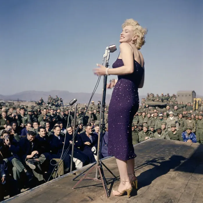 Framed Print : Marilyn Monroe Singing to Troops in Korea Framed Print : Marilyn Monroe Singing to Troops in Korea