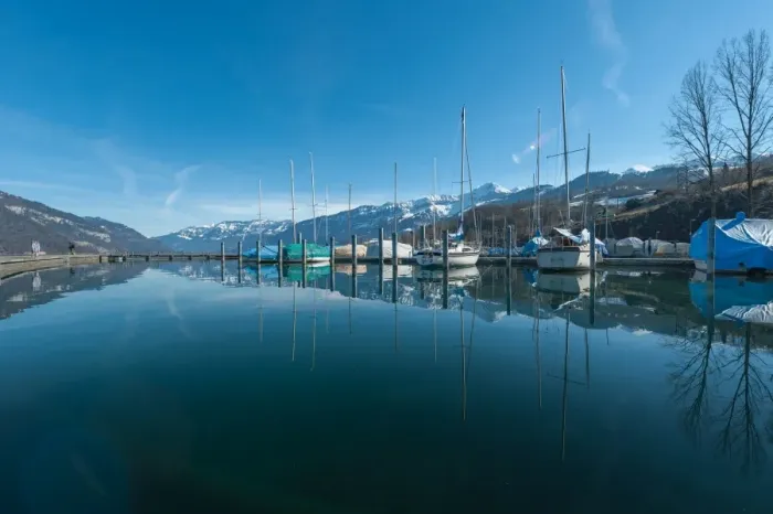 Framed Print : marina at lake Brienz Framed Print : marina at lake Brienz