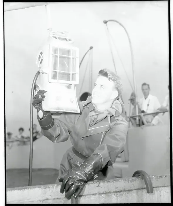 Framed Print : Marineland Diver Posing with a Diving Tool Framed Print : Marineland Diver Posing with a Diving Tool