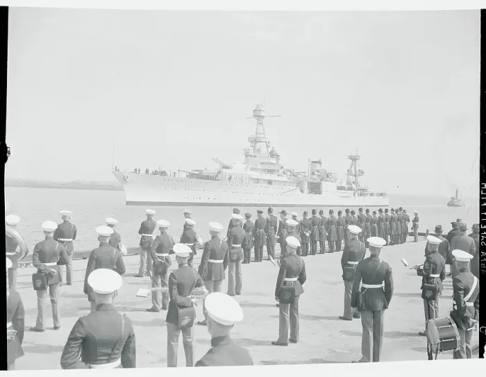 Framed Print : Marines Awaiting Ship with President Roosevelt Framed Print : Marines Awaiting Ship with President Roosevelt
