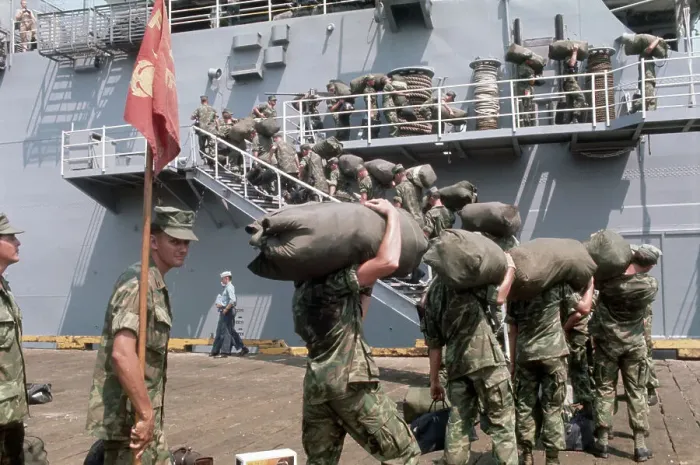 Framed Print : Marines Boarding Ship Bound for U.S Framed Print : Marines Boarding Ship Bound for U.S