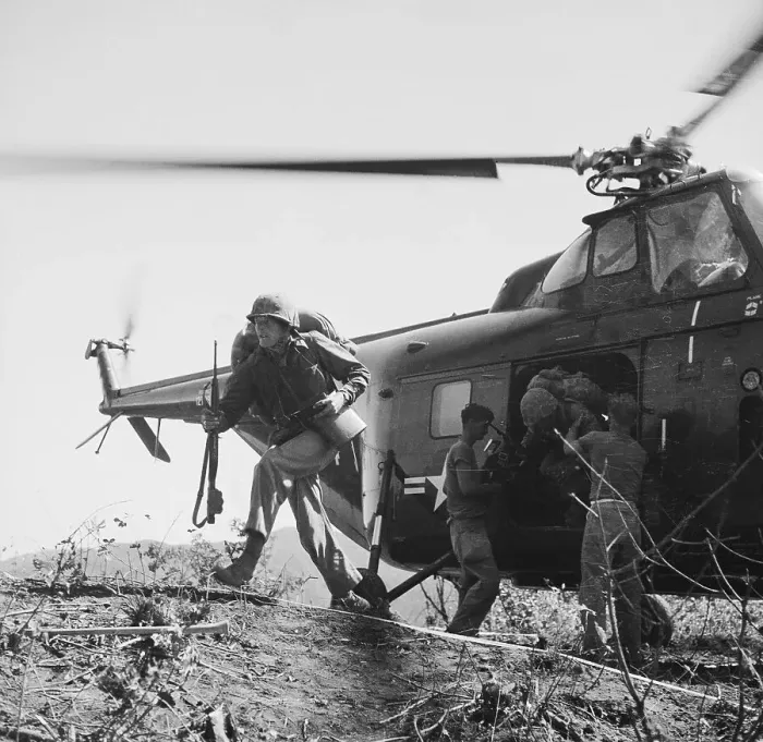 Framed Print : Marines Climbing Out Of Helicopter Framed Print : Marines Climbing Out Of Helicopter