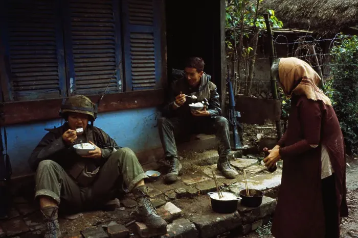 Framed Print : US Marines Eating Rice Framed Print : US Marines Eating Rice