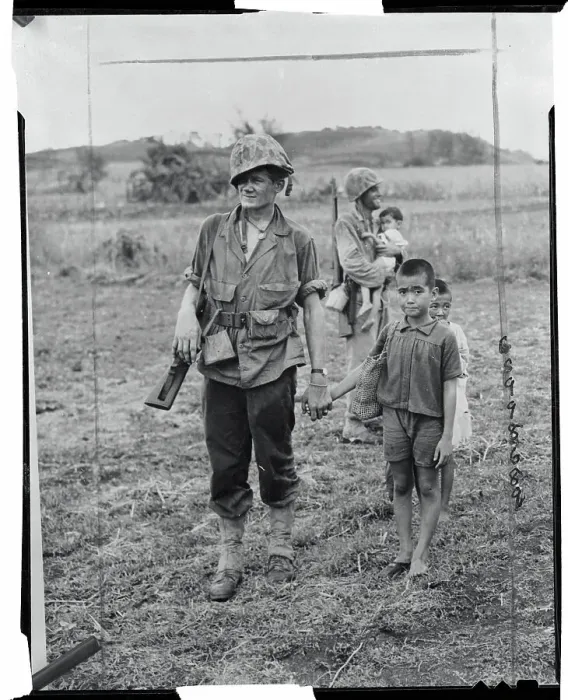 Framed Print : Marines Escorting Japanese Children Framed Print : Marines Escorting Japanese Children