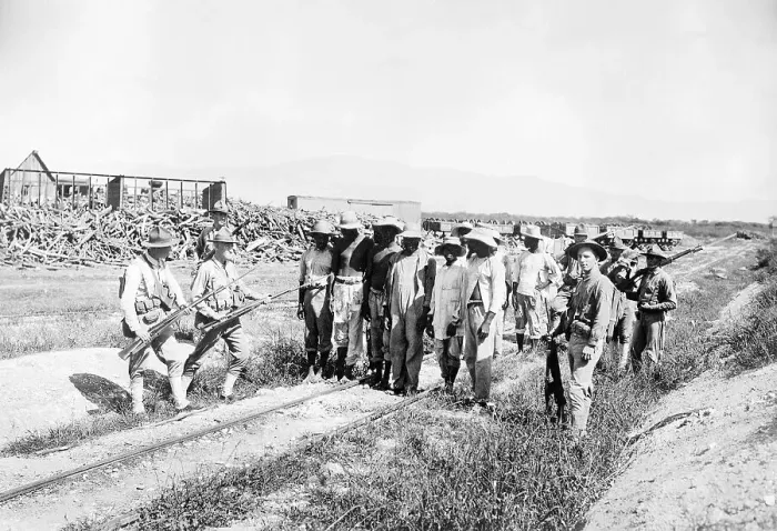 Framed Print : Marines Guard Haitian Prisoners Framed Print : Marines Guard Haitian Prisoners