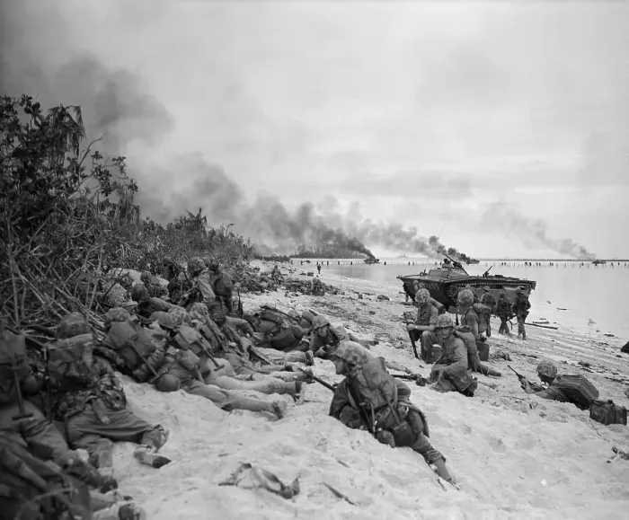 Framed Print : US Marines Hit the Beach at Palau 1944 Framed Print : US Marines Hit the Beach at Palau 1944