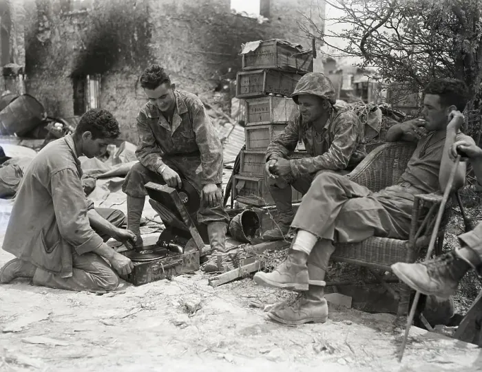 Framed Print : Marines Listen To Japanese Phonograph Framed Print : Marines Listen To Japanese Phonograph