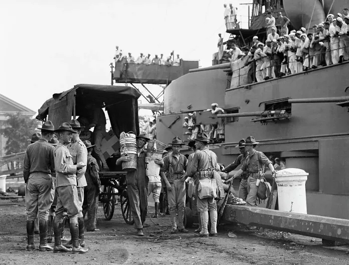 Framed Print : Marines Load Supplies Onto Boat Framed Print : Marines Load Supplies Onto Boat