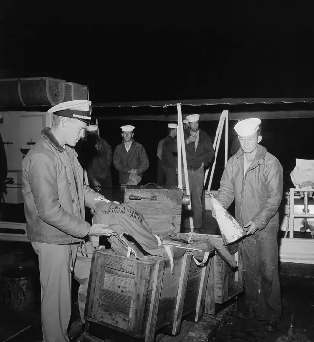 Framed Print : Marines Look at Life Preservers Framed Print : Marines Look at Life Preservers