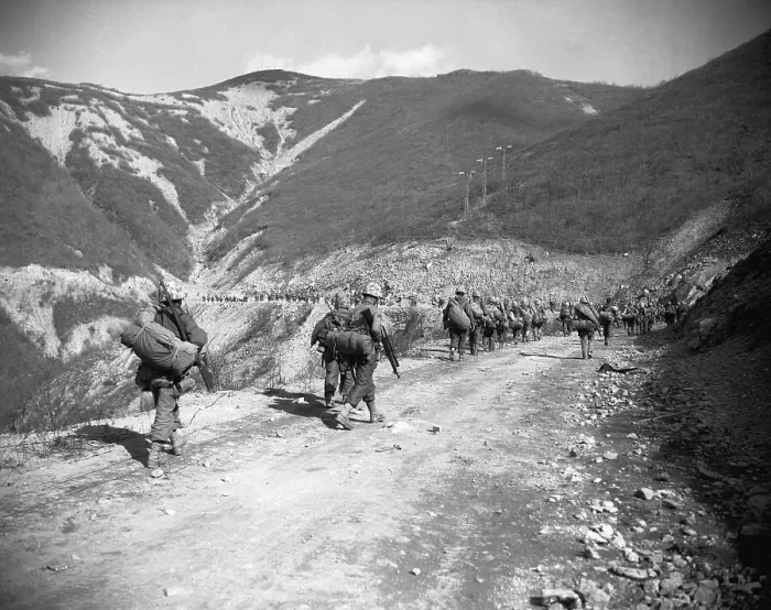 Framed Print : Marines Marching Up Hill