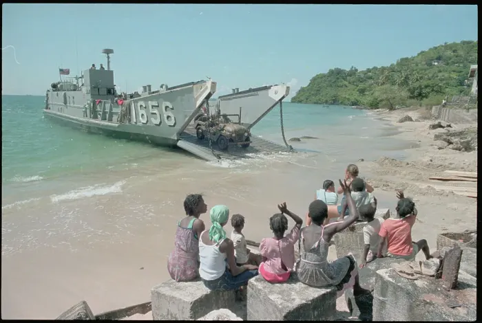 Framed Print : Marines and Natives at Shore During Mission Departure