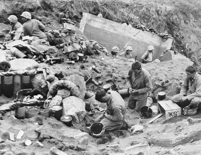 Framed Print : Marines Praying on Iwo Jima Framed Print : Marines Praying on Iwo Jima