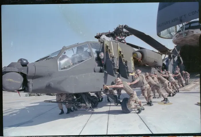 Framed Print : Marines Pushing Helicopter