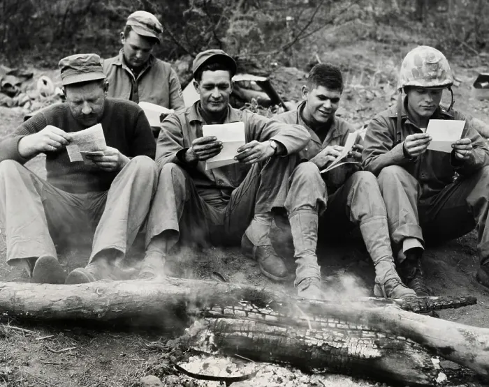 Framed Print : Marines Reading Mail Framed Print : Marines Reading Mail