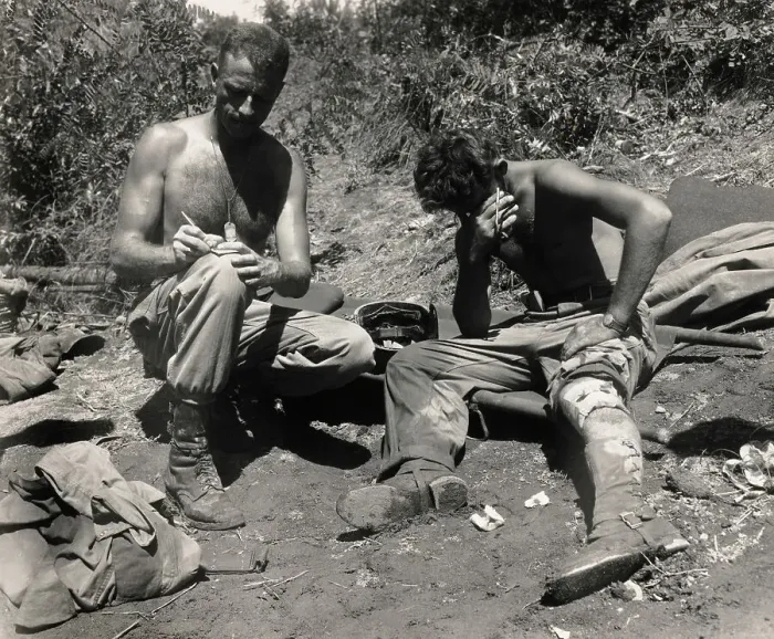 Framed Print : US Marines Rest After Battle Framed Print : US Marines Rest After Battle