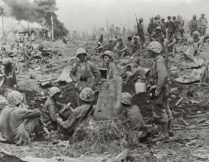 Framed Print : Marines Resting in Bomb Crater Framed Print : Marines Resting in Bomb Crater