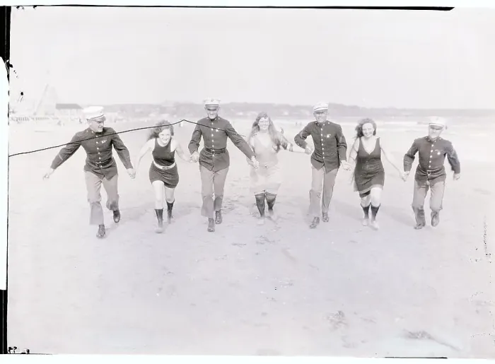 Framed Print : Marines Running on Beach with Women Framed Print : Marines Running on Beach with Women