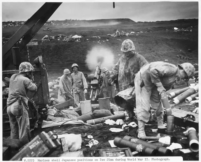Framed Print : Marines Shell Japanese Positions