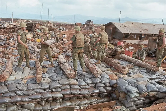 Framed Print : Marines Stack Sandbags Outside Bunker Framed Print : Marines Stack Sandbags Outside Bunker