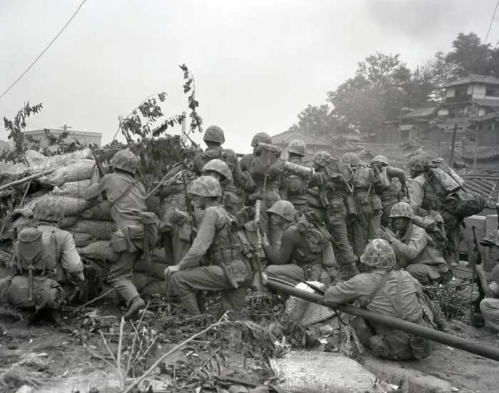 Framed Print : Marines Taking Cover Behind Barricade Framed Print : Marines Taking Cover Behind Barricade
