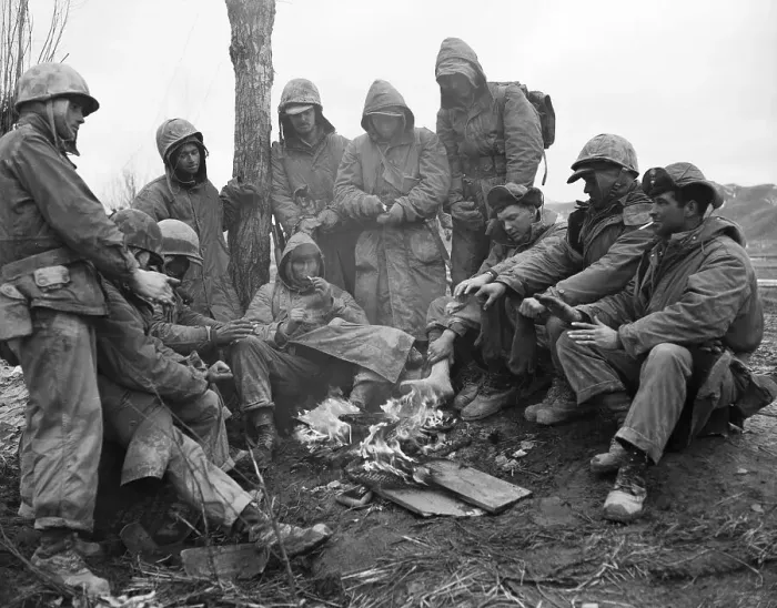 Framed Print : Marines Warm Themselves By Fire Framed Print : Marines Warm Themselves By Fire