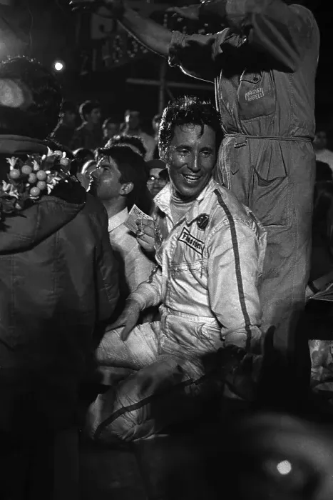 Framed Print : Mario Andretti Posing for Winning Photo Framed Print : Mario Andretti Posing for Winning Photo