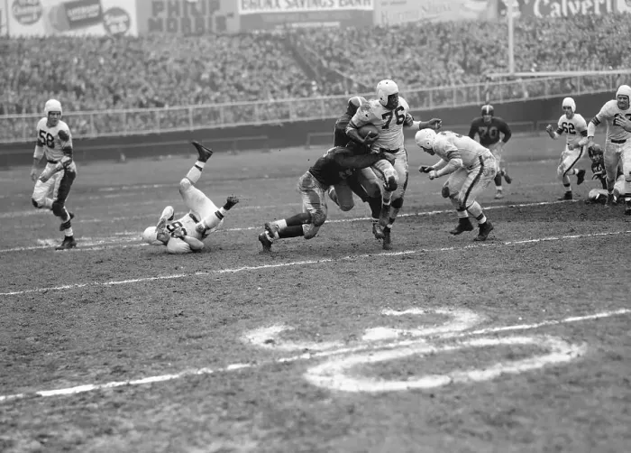 Framed Print : Marion Motley Tackled Framed Print : Marion Motley Tackled