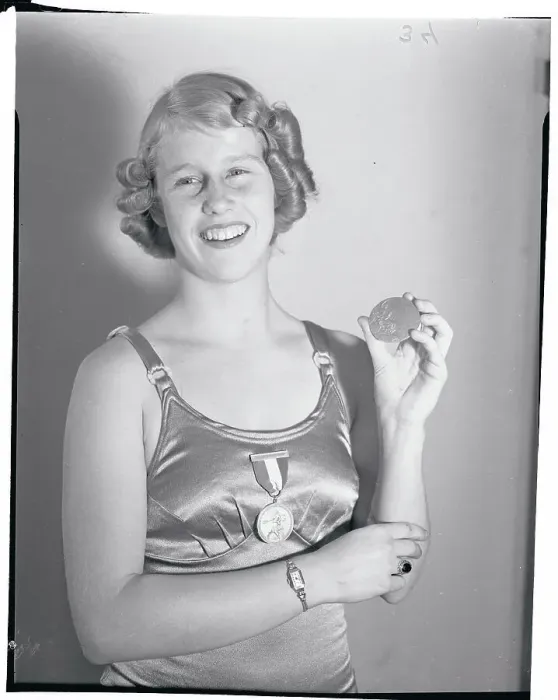 Framed Print : Marjorie Gestring Holding Olympic Medal Framed Print : Marjorie Gestring Holding Olympic Medal