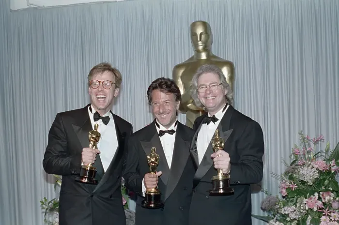 Framed Print : Mark Johnson, Dustin Hoffman and Barry Levinson