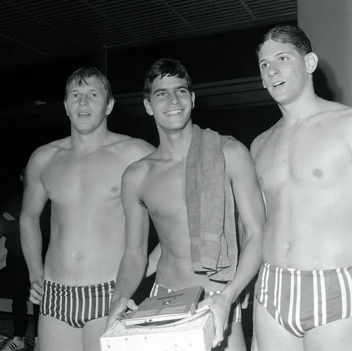 Framed Print : Mark Spitz with Swimming Competitors Framed Print : Mark Spitz with Swimming Competitors