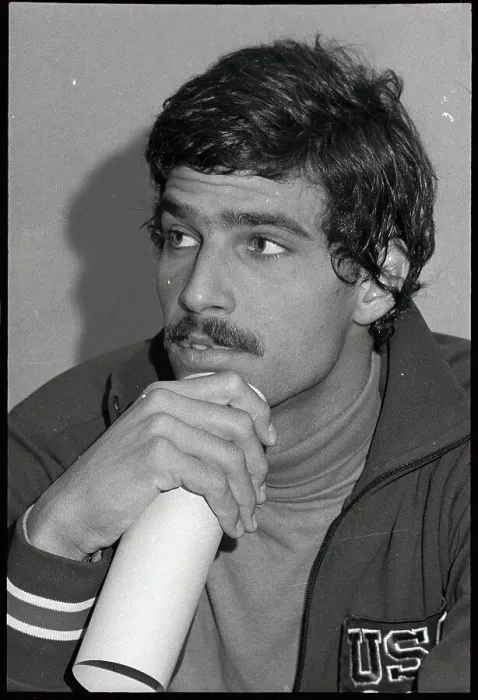 Framed Print : Mark Spitz Thinking at Press Conference Framed Print : Mark Spitz Thinking at Press Conference
