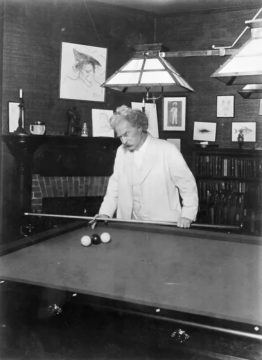 Framed Print : Mark Twain Playing Billiards